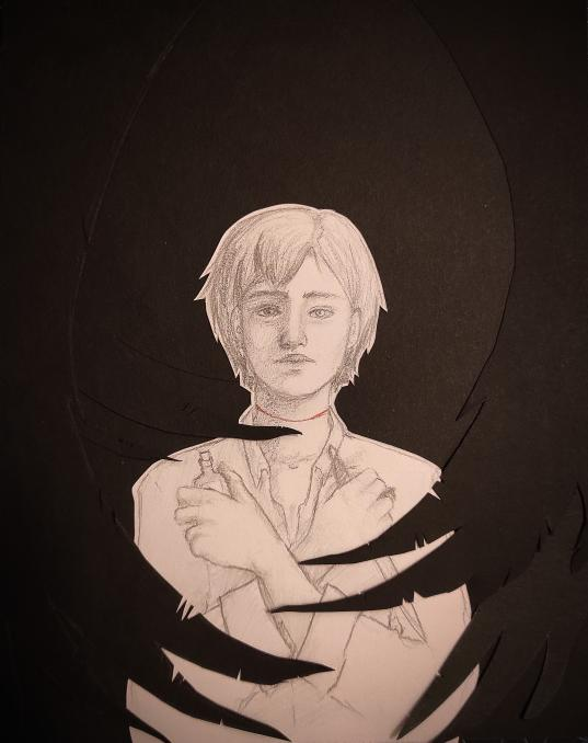 Fanart de Donna par Fran Basil (personnage original du jeu de rôle Lames et Sanglots), personnage hanté par les abysses.